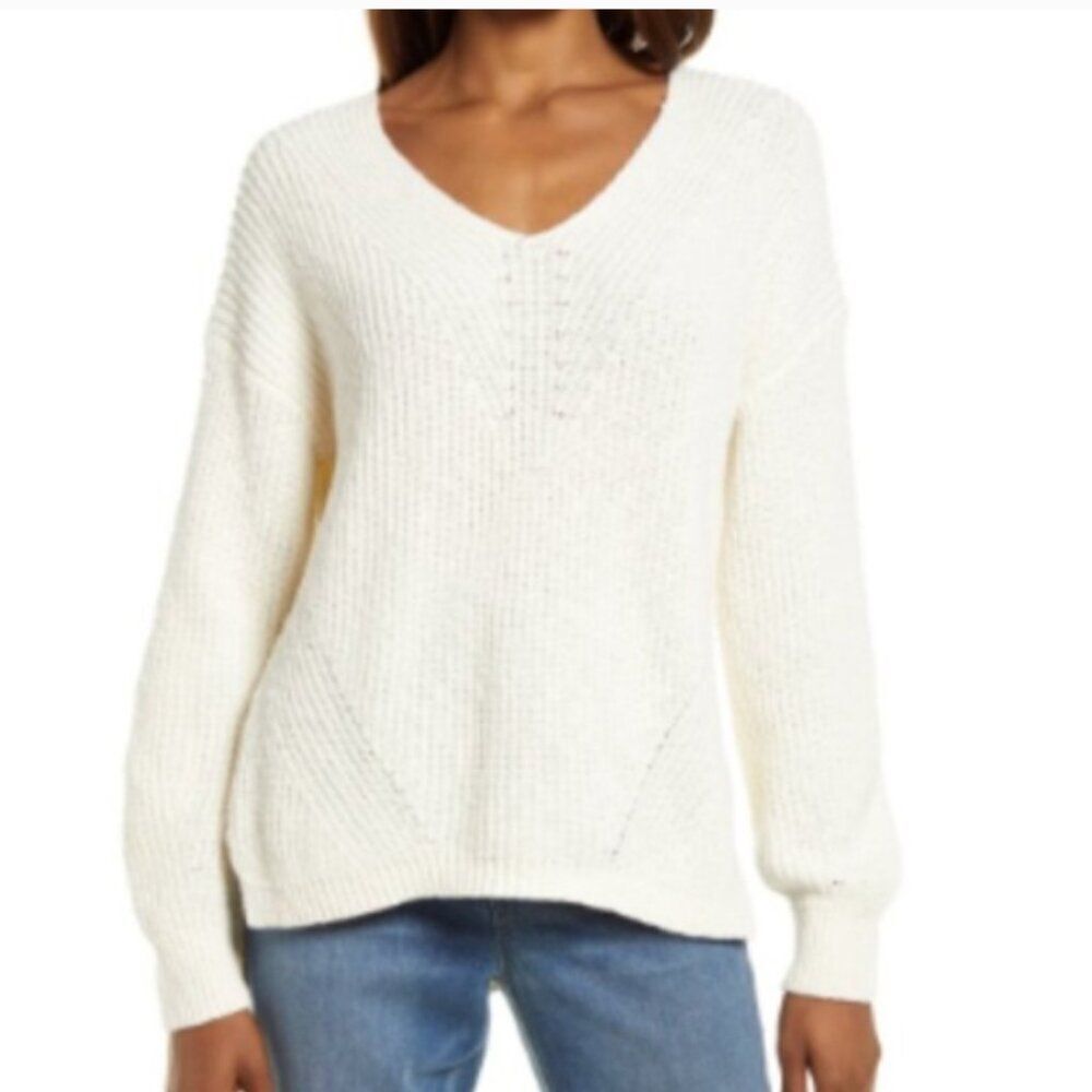 MADEWELL Ridgeton Pullover Sweater White V-Neck Knit Sweater Size Medium